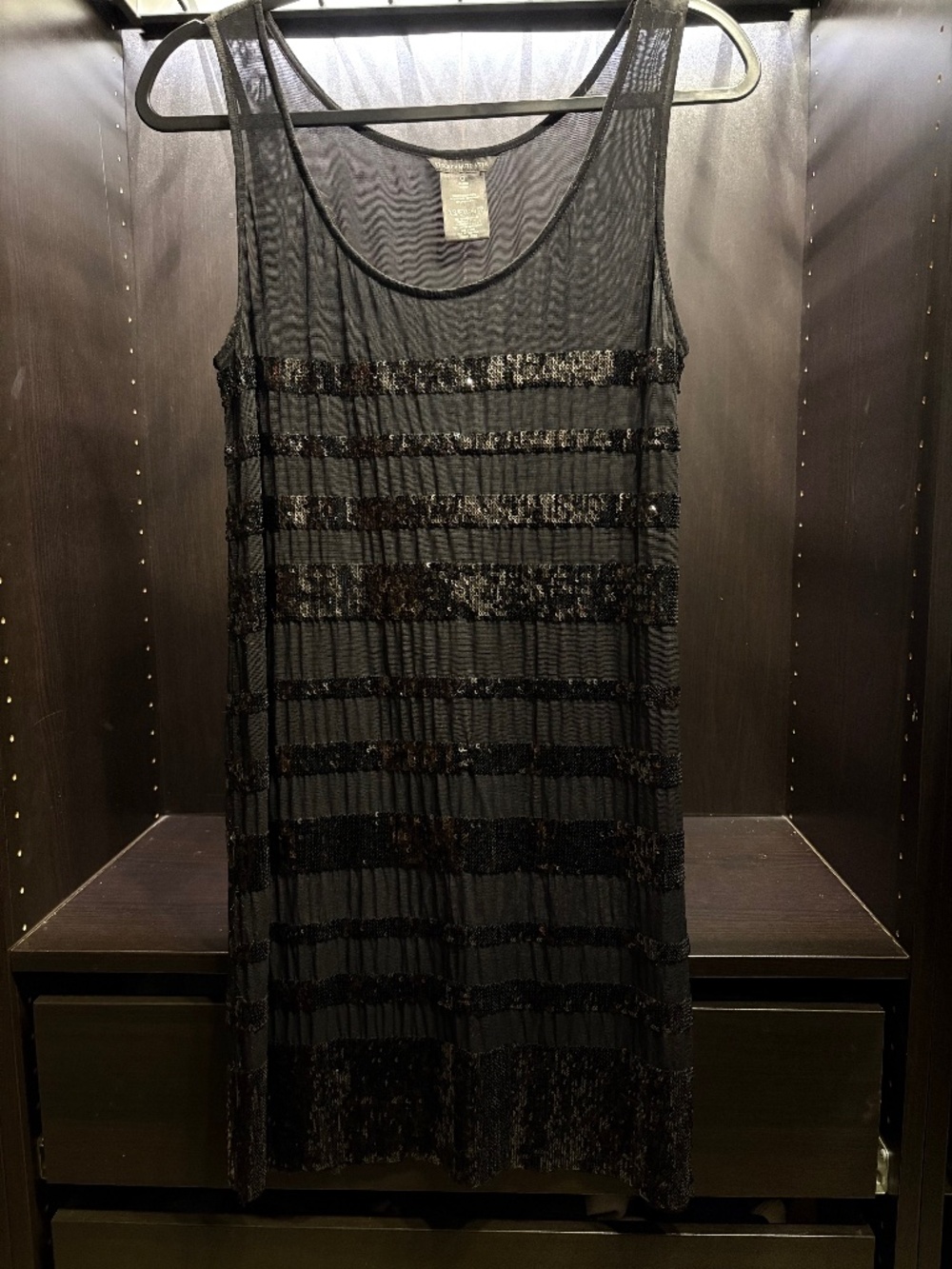 Vince Camuto Swim Black Sequin Striped Cover-Up Dress – Sheer Tank Tunic Resortw